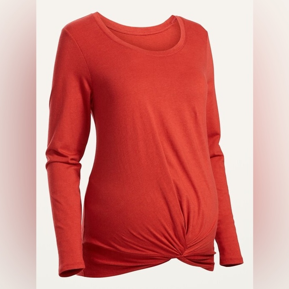 Old Navy Maternity Long-Sleeve Twist-Front Easy T-Shirt - Cherry Fizz red